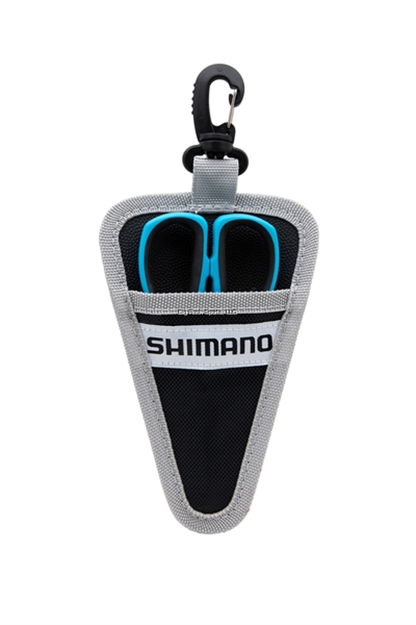 Picture of Shimano Brutas 5" Scissors W/Sheath, Blk/Cyan Handles, High Carbon Steel, Silver Nickel Finish