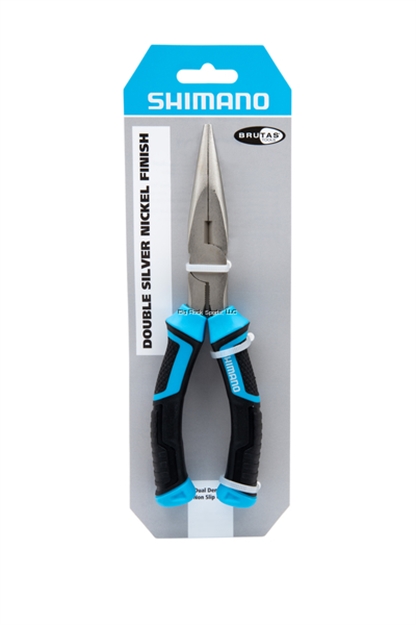 Picture of Shimano Brutas 8" Needle Nose Pliers, Blk/Cyan Handles, High Carbon Steel, Silver Nickel Finish