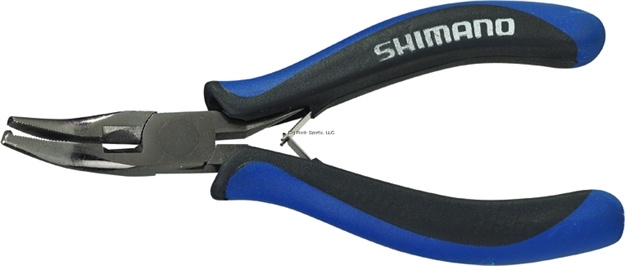 Picture of Shimano Brutas Bent Split Ring Pliers, 4-1/2", Gray/Blue Handles, Black Nickel