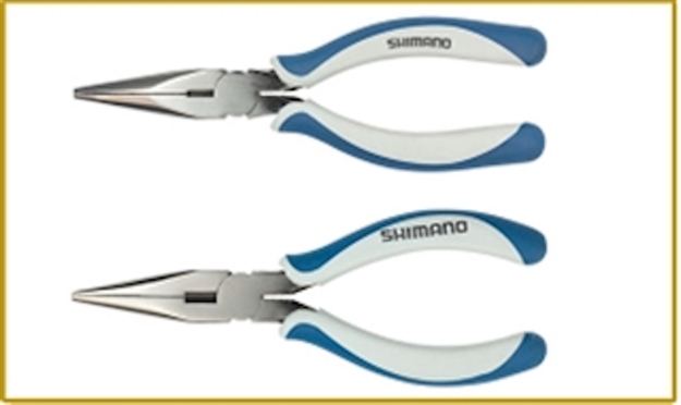 Picture of Shimano Brutas Long Nose Pliers, 6", Gray/Blue Handles, Black Nickel