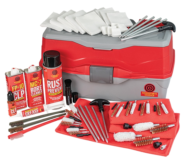 Picture of  Shooters Choice 900Mc Bullseye Box Cleaning Kit Multi-Caliber/12 Gauge Firearm Type Universal Nylon/Bronze/Stainless Steel Bristle 027784000903