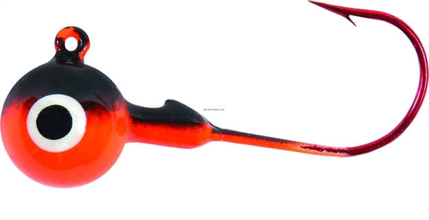 Picture of Shur Strike Round Jighead, 1/16 Oz, Red Hook, Black/Orange, 5/Pack