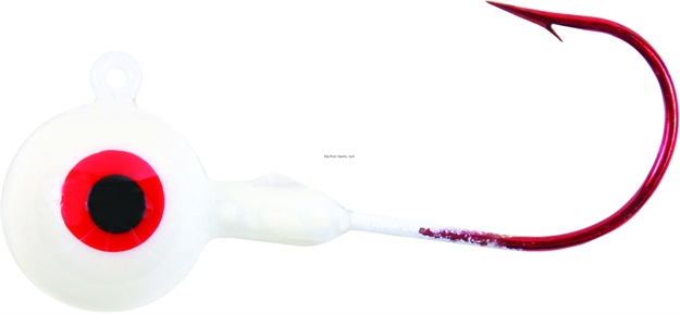 Picture of Shur Strike Round Jighead, 1/16 Oz, Red Hook, White, 5/Pack