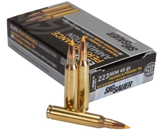 Picture of Sig Sauer Elite Performance Rifle Ammo, Varmint & Predator, 223 Rem, 40Gr, Box/20 E223V1-20