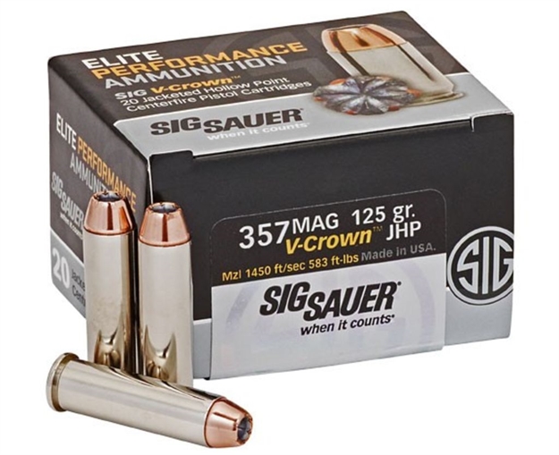Picture of Sig Sauer Elite V-Crown Performance Pistol Ammo 357 Mag, Jhp, 125 Gr, 1450 Fps, 20 Rnd, Boxed E357M1-20 798681522415