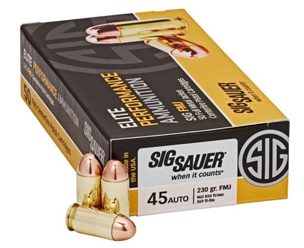 Picture of Sig Sauer Elite Performance Pistol Ball Ammo 45 Acp, Fmj, 230 Gr, 830 Fps, 50 Rnd, Boxed E45BA3-50