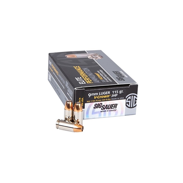 Picture of Sig Sauer Ammo 9Mm 115Gr Elite V-Crown Jhp 50/10 E9MMA150