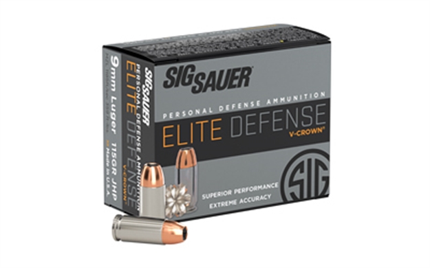Picture of Sig Sauer E9mma120 Elite Performance  9Mmluger 115Gr V-Crown Jacketed Hollow Point 20 Per Box/10 Case E9MMA1-20
