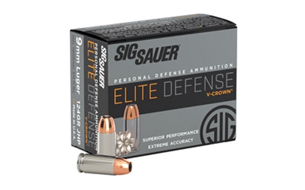 Picture of Sig Sauer E9mma220 Elite Performance  9Mmluger 124Gr V-Crown Jacketed Hollow Point 20 Per Box/10 Case E9MMA2-20