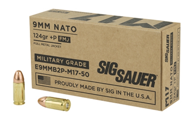 Picture of Sig Sauer E9mmb2pm1750 Military Grade M17 9Mmluger+P 124Gr Full Metal Jacket 50 Per Box/20 Case E9MMB2P-M17-50