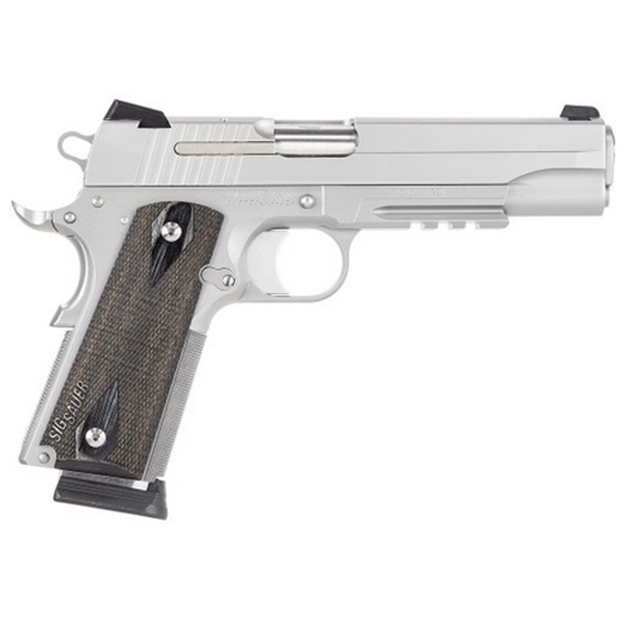 Picture of Sig Sauer 1911R45sssca 1911 Full Size *Ca Compliant 45 Acp Caliber With 5" Barrel, 8+1 Capacity, Overall Stainless Steel Finish, Picatinny Rail/Beavertail Frame, Serrated Slide & Blackwood Grip 1911R-45-SSS-CA 798681437146