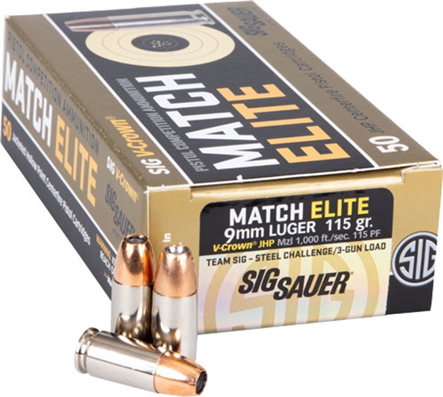 Picture of Sig Sauer E9mma1comp50 Match Elite Competition  9Mmluger 115Gr V-Crown Jacketed Hollow Point 50 Per Box/20 Case SGE9MMA1-COMP-50 798681616701