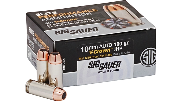 Picture of Sig Sauer E10mm120 Elite Performance  10Mmauto 180Gr V-Crown Jacketed Hollow Point 20 Per Box/10 Case E10MM1-20 798681516827