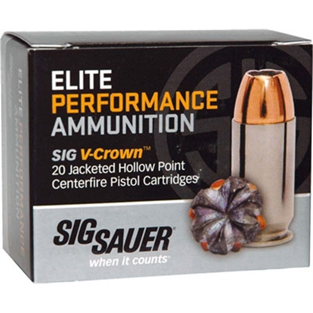 Picture of Sig Sauer Elite V-Crown Performance Pistol Ammo 45 Acp, Jhp, 185 Gr, 995 Fps, 20 Rnd, Boxed E45AP0-20
