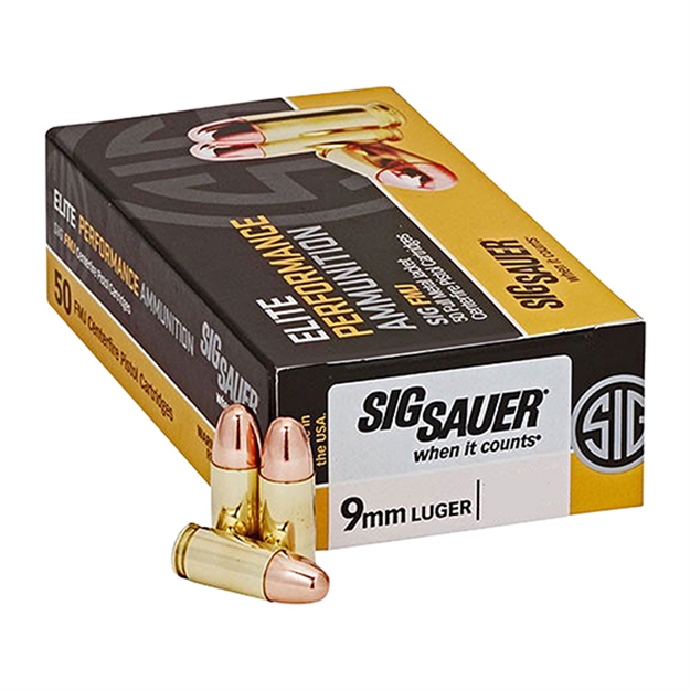 Picture of Sig Sauer Elite Performance Pistol Ball Ammo 9Mm, 124Gr, Fmj, 1165Fps, 50 Rnd, Boxed E9MMB2-50 798681516919