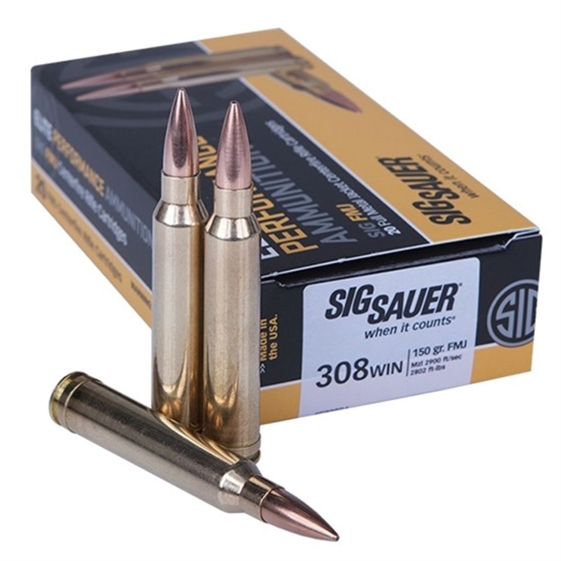 Picture of Sig Sauer E308b120 Elite Performance  308 Win 150 GR Full Metal Jacket 20 Per Box/ 25 Case E308B1-20 798681588633