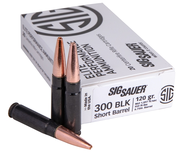 Picture of Sig Sauer Performance Hunting Rifle Ammo 300 Aac, Sbr Solid Copper Blk Case, 120 Gr, 20 Rnd E300H1SBR20