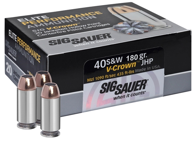 Picture of Sig Sauer E40sw220 Elite Performance  40S&W 180Gr V-Crown Jacketed Hollow Point 20 Per Box/10 Case E40SW2-20 798681501700
