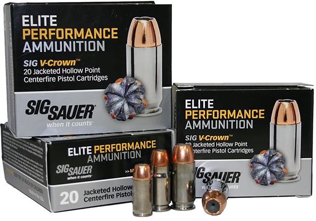 Picture of Sig Sauer E9mma120 Elite Performance  9Mmluger 115Gr V-Crown Jacketed Hollow Point 20 Per Box/10 Case E9MMA1-20