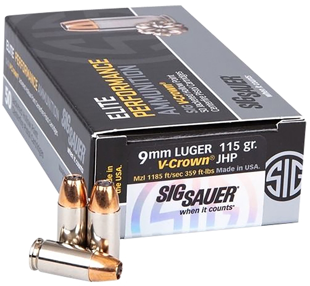 Picture of Sig Sauer E9mma1comp50 Match Elite Competition  9Mmluger 115Gr V-Crown Jacketed Hollow Point 50 Per Box/20 Case SGE9MMA1-COMP-50 798681616701