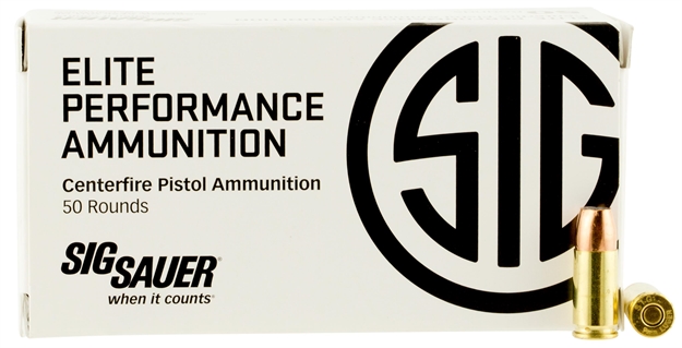 Picture of Sig Sauer E9mma150 Elite Performance  9Mmluger 115Gr V-Crown Jacketed Hollow Point 50 Per Box/10 Case E9MMA250
