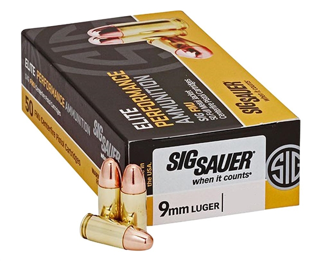 Picture of Sig Sauer Elite Performance Pistol Ball Ammo 9Mm, 124Gr, Fmj, 1165Fps, 50 Rnd, Boxed E9MMB2-50 798681516919