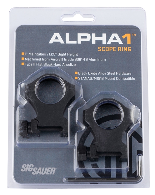 Picture of Sig Sauer Alpha1 Scope Rings, 1Inch, Extra High Profile 1.25 In. , Alum, Sig Hunting, Complete Set, Matte Blk SOA10022 798681616480