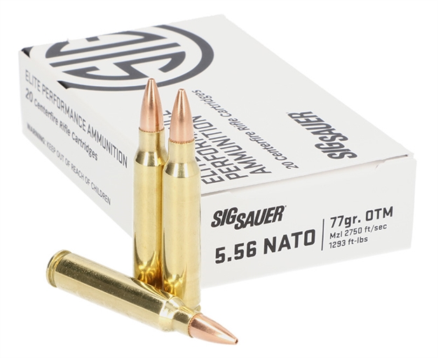 Picture of  Sig Sauer E556m420 Marksman  5.56X45mm Nato 77 GR Open Tip Match 20 Per Box/ 10 Case