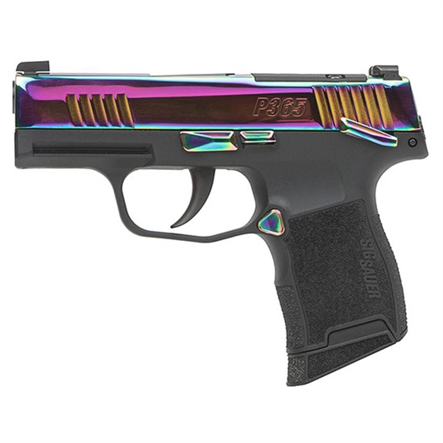 Picture of  Sig Sauer 365380Rbtms P365  Micro-Compact 380 Acp 10+1 3.10" Black Carbon Steel Barrel, Rainbow Titanium Optic Ready/Serrated Slide, Black Steel Frame W/Rainbow Accents, Black Polymer Grips