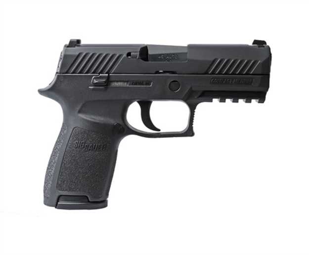 Picture of Sig Sauer 320C45bss P320  Compact 45 Acp 9+1 3.90" Black Carbon Steel Barrel, Black Nitron Serrated Slide, Black Stainless Steel Frame W/Picatinny Rail Black Polymer Grips Right Hand 320C-45-BSS 798681513505
