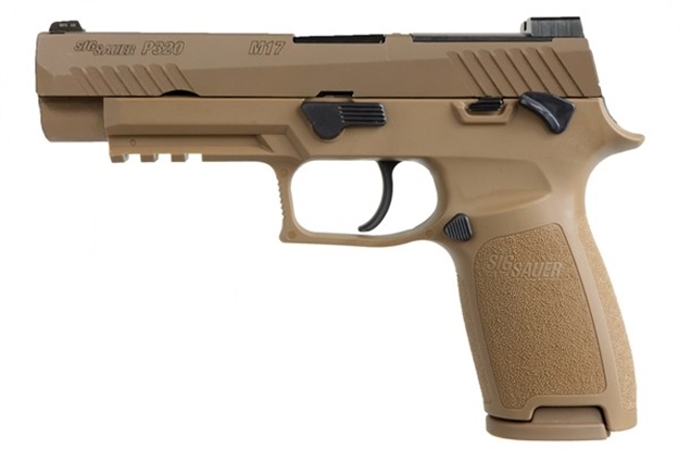 Picture of Sig Sauer 320F9m17msma P320 M17 *Ma Compliant 9Mm Luger Caliber With 4.70" Barrel, 10+1 Capacity, Overall Coyote Pvd Finish Stainless Steel, Picatinny Rail Frame, Serrated Slide & Polymer Grip 320F-9-M17-MS-MA