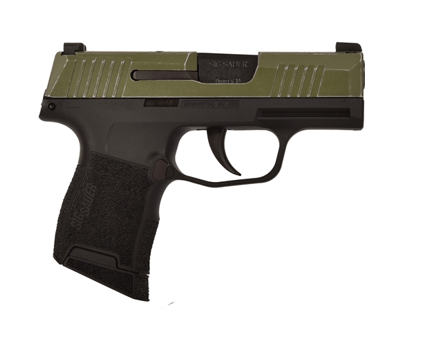 Picture of  Sig Sauer 3659BXR3DC P365 Micro-Compact 9mm Luger 10+1 3.10" Carbon Steel Barre, Distressed Serrated SS Slide, Black Nitron Stainless Steel Frame & OD Green Polymer Grips