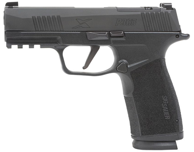 Picture of Sig Sauer 365Xca9bxr3 P365-Xmacro  Compact 9Mm Luger 17+1 3.70" Black Barrel, Black Nitron Optic Ready/Serrated Slide & Frame W/Picatinny Rail, Black Polymer W/Interchangeable Backstrap Grip 798681671205 -