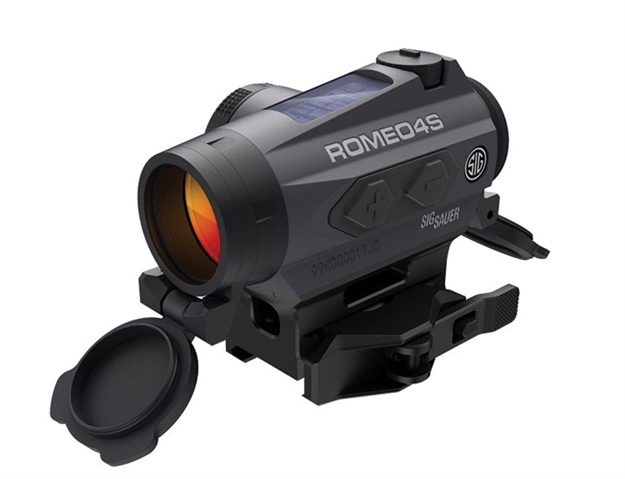 Picture of Sig Sauer Romeo4s Red Dot Sight, Ballistic Circle Plex, Solar, 0.5 Moa Adj, Side Battery, Torx And QR Mounts, Graphite SOR43022