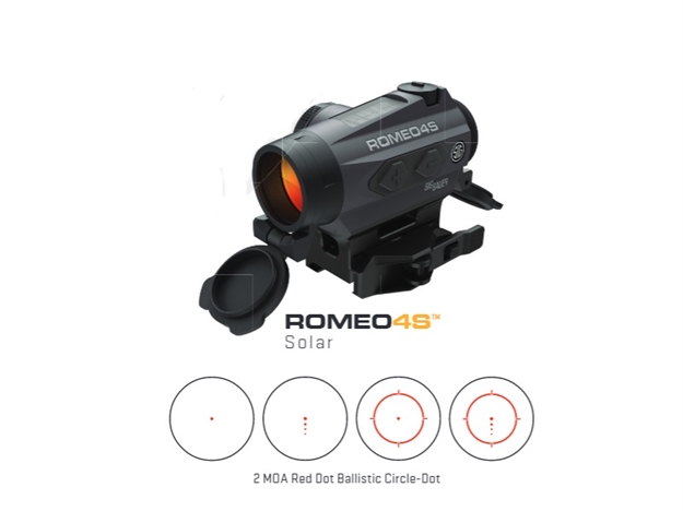 Picture of Sig Sauer Romeo4s Red Dot Sight, Ballistic Circle Dot, Solar, 0.5 Moa Adj, Side Battery, Torx And QR Mounts, Graphite SOR43021 798681567867