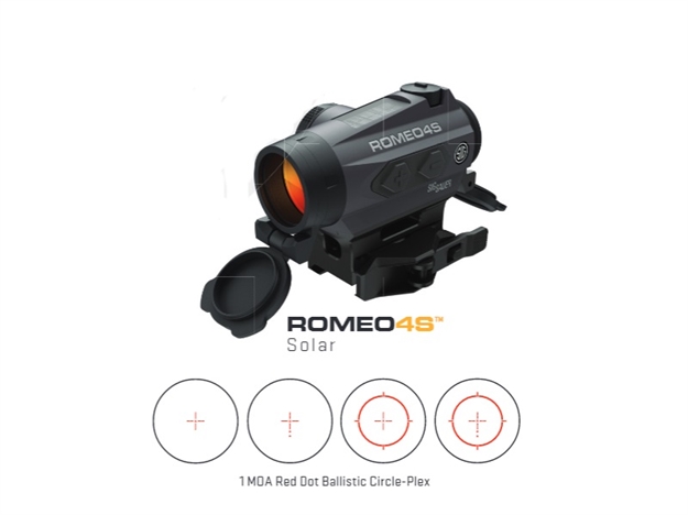 Picture of Sig Sauer Romeo4s Red Dot Sight, Ballistic Circle Plex, Solar, 0.5 Moa Adj, Side Battery, Torx And QR Mounts, Graphite SOR43022 798681567874