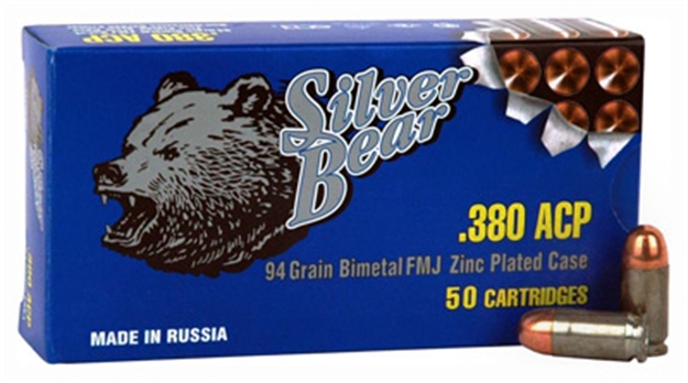 Picture of Silver Bear Bear .380Acp 94Gr. Fmj-Rn Zinc Plated Case 50-Pk