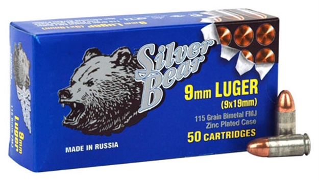 Picture of Silver Bear Bear 9Mm Luger 115Gr. Fmj-Rn Zinc Plated Case 50-Pk