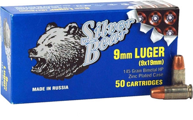 Picture of Silver Bear Bear 9Mm Luger 145Gr Hollow-Point Zinc Plated 50Pk