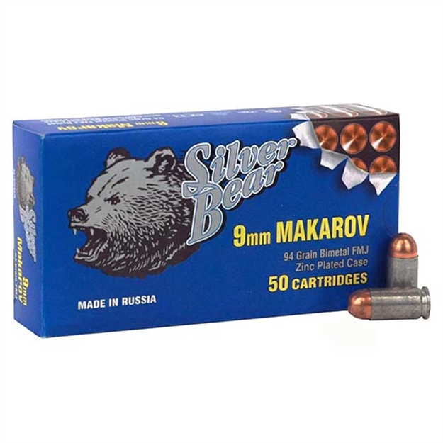 Picture of Silver Bear Bear 9X18 Makarov 94Gr. Fmj-Rn Zinc Plated Case 50-Pk