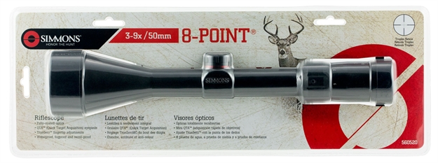 Picture of Simmons 560520 8 Point Riflescope 3-9X 50Mm Obj 32-11 FT @ 100 Yds Fov 1" Tube Black Matte Finish Truplex