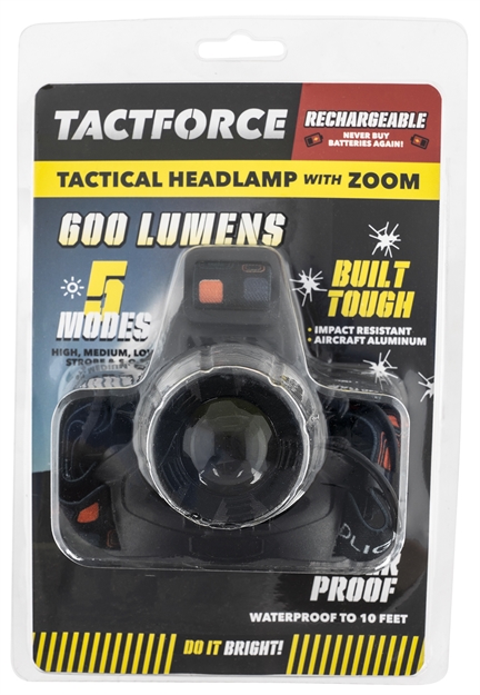 Picture of Skyline Usa Inc Tltfhl600 Tactforce Tactical Flashlight 600 Lumens Black Aluminum