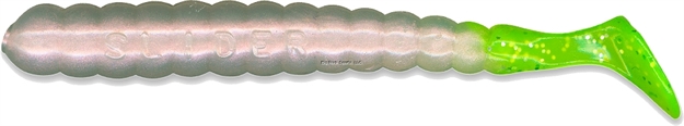 Picture of Slider Bass/Walleye Grub  3" Pearl White/Chartreuse Tail 13/Pack