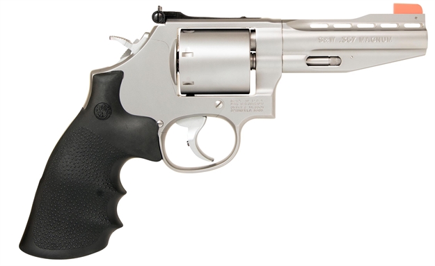 Picture of  Smith & Wesson 11759 Model 686 Performance Center  357 Mag OR 38 S&W Spl +P Stainless Steel 4" Vent Rib Barrel , 6Rd Unfluted Cylinder & L-Frame ,  Chromed Custom Teardrop Hammer & Trigger With Stop
