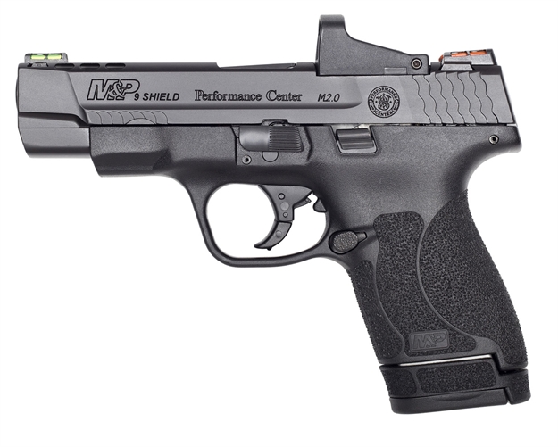 Picture of  Smith & Wesson 11788 M&P Performance Center Shield M2.0 9Mm Luger 4" Ported Barrel 7+1 OR 8+1 , Black Polymer Frame , Ported/Optic Cut Armornite Stainless Steel , Includes Red Dot , NO Manual Safety 022188874389