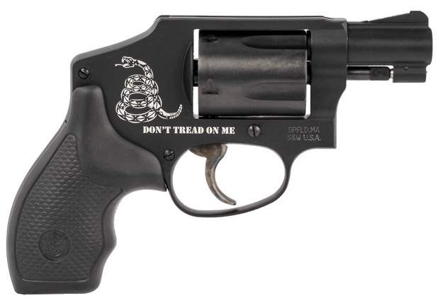 Picture of Smith & Wesson 13222 442 Don't Tread ON ME 38 Special 5 Round 1.88" Black Black Aluminum Frame Black Synthetic Grip