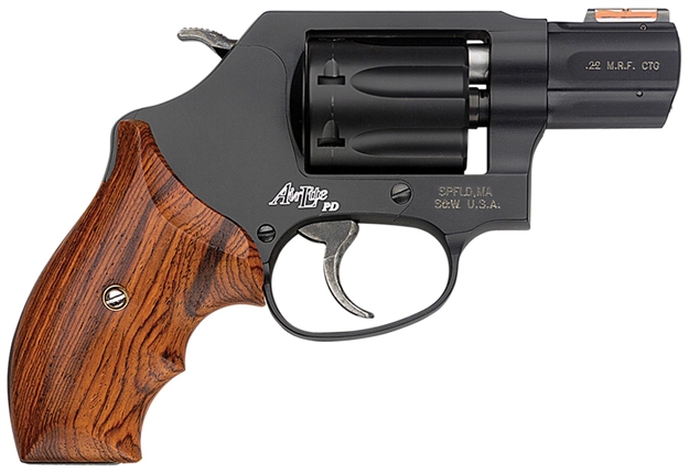 Picture of  Smith & Wesson 160228 Model 351 Personal Defense 22 Wmr 7 Shot 1.88" Black Stainless Steel Barrel, Black Aluminum Cylinder & J Frame, Hiviz Fiber Optic Orange Front Sight