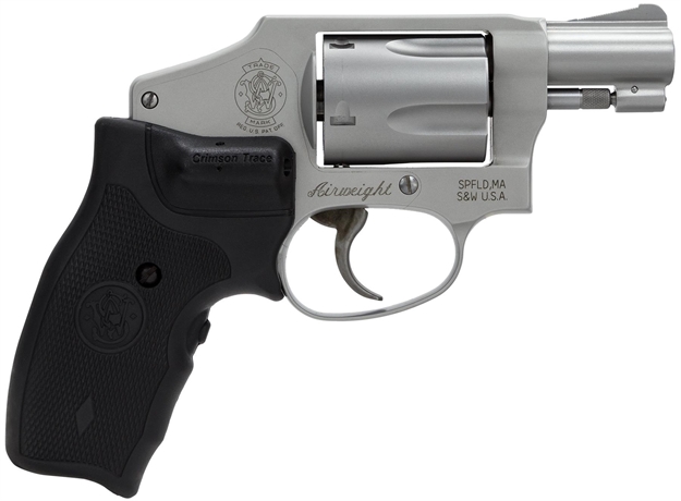 Picture of  Smith & Wesson 163811 Model 642 Airweight 38 Special + P 5 Shot 1.88" Stainless Steel Barrel/Cylinder, Matte Silver Aluminum Alloy J-Frame, Includes Crimson Trace Lg-305 Lasergrip