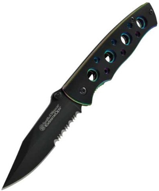 Picture of Smith & Wesson Extreme Ops Liner Lock Folding Knife, Black 2.7" Clip Point Blade, Aluminum Handle, Belt Clip