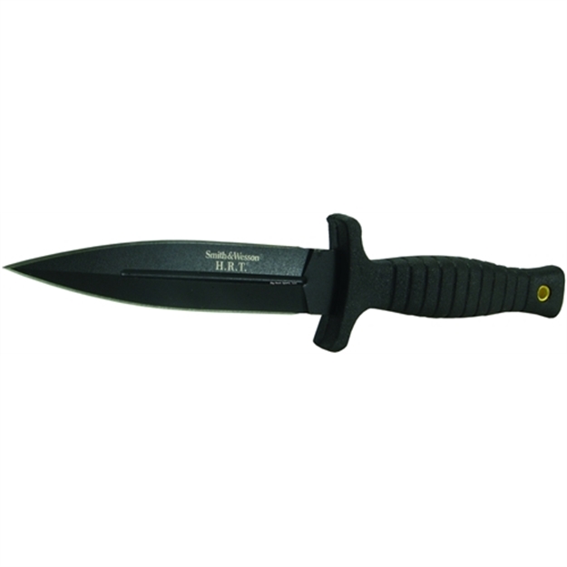 Picture of Smith & Wesson H.R.T. Full Tang Fixed Blade Knife, Black, 4.75" False Edged Spear Point Blade W/Blood Groove, Rubber Wrapped Handle